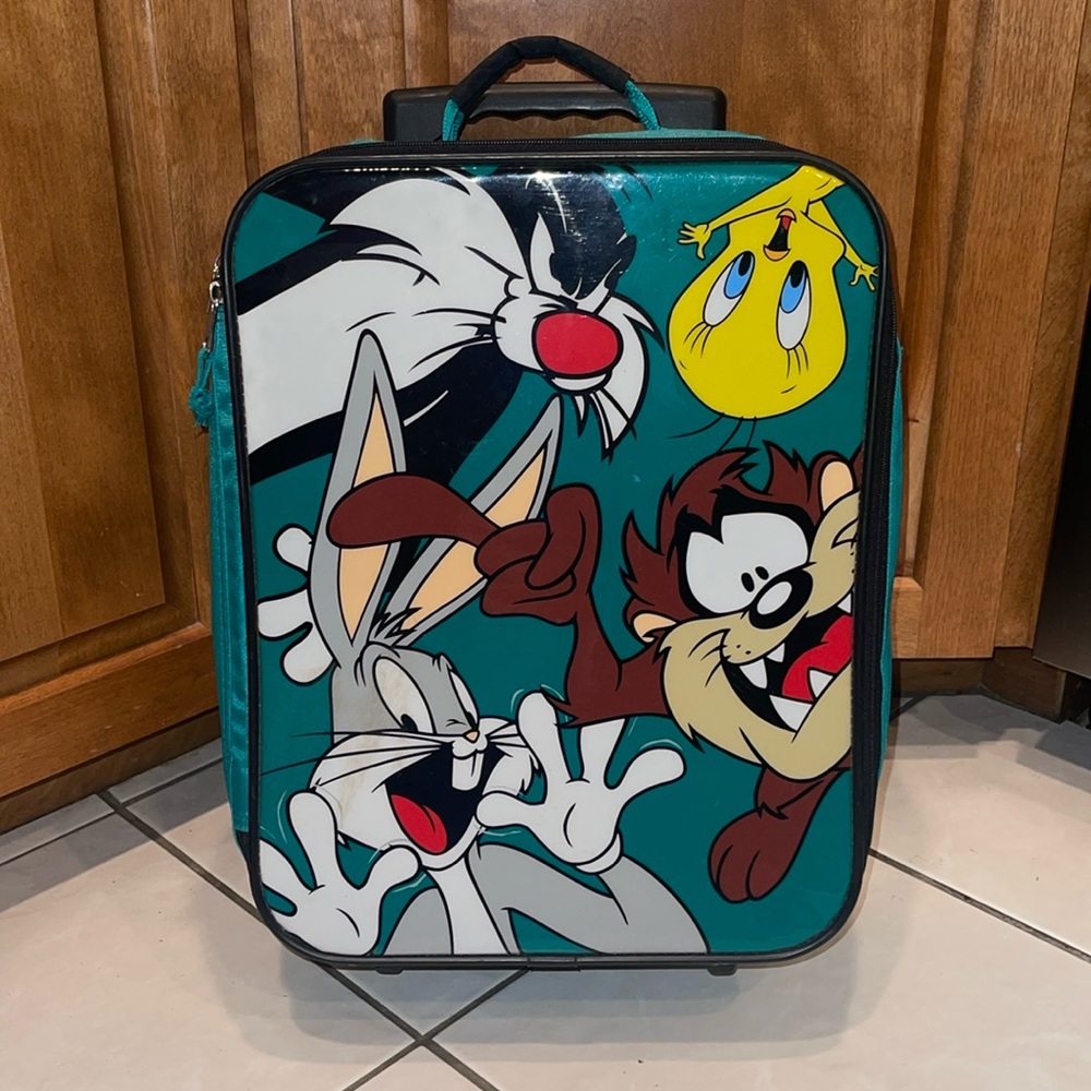 90s Vintage Official Looney Tunes Bag Tote Roll Suitcase Bugs Bunny Taz Suitcase